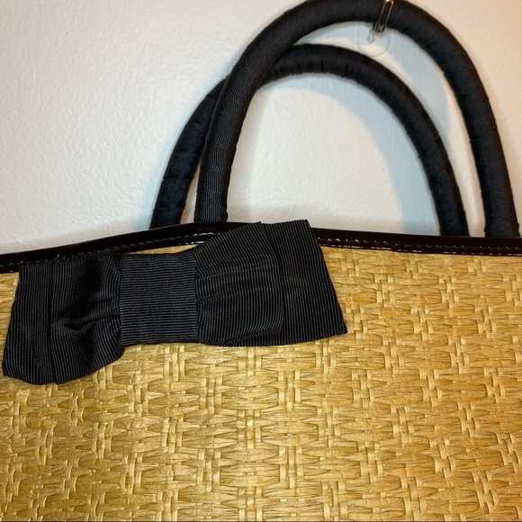 Woven Straw Tote Bag with Decorative Bow - Picture 3 of 11